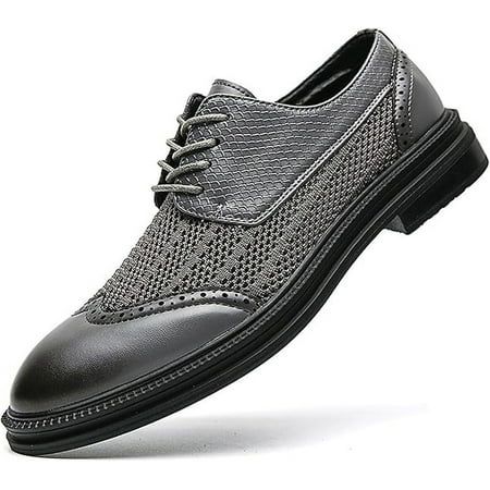 PTNOKA Mens Hollowed Mesh Brogue Formal Oxford Shoes Casual Lightweight Wingtip Business Dress Work Derby Shoes
