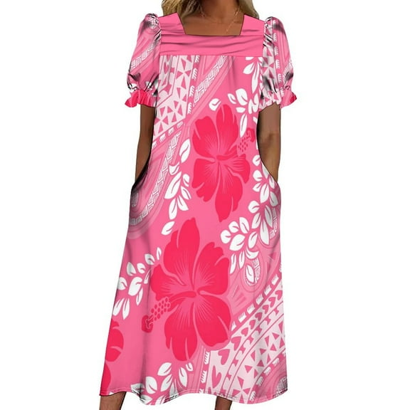 2024 New Design Short Sleeve Casual Summer Women's Dress With Puffed Sleeve Gown Tailored To Polynesia