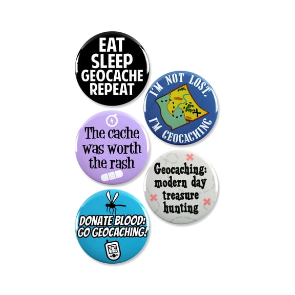 5 Pack - Geocaching Obsessed Pinback Buttons - 2.25 Inch