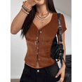 thumbnail image 1 of Blusa Corta Marrón Con Botones Y Cinturón Estilo Urbano, 1 of 30