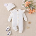 thumbnail image 2 of Elainilye Fashion Baby Girl Clothes Newborn Girl Romper Solid Color Fly Sleeve Jumpsuits Onesie with Hat Outfit, Sizes 3-18 Months, 2 of 4
