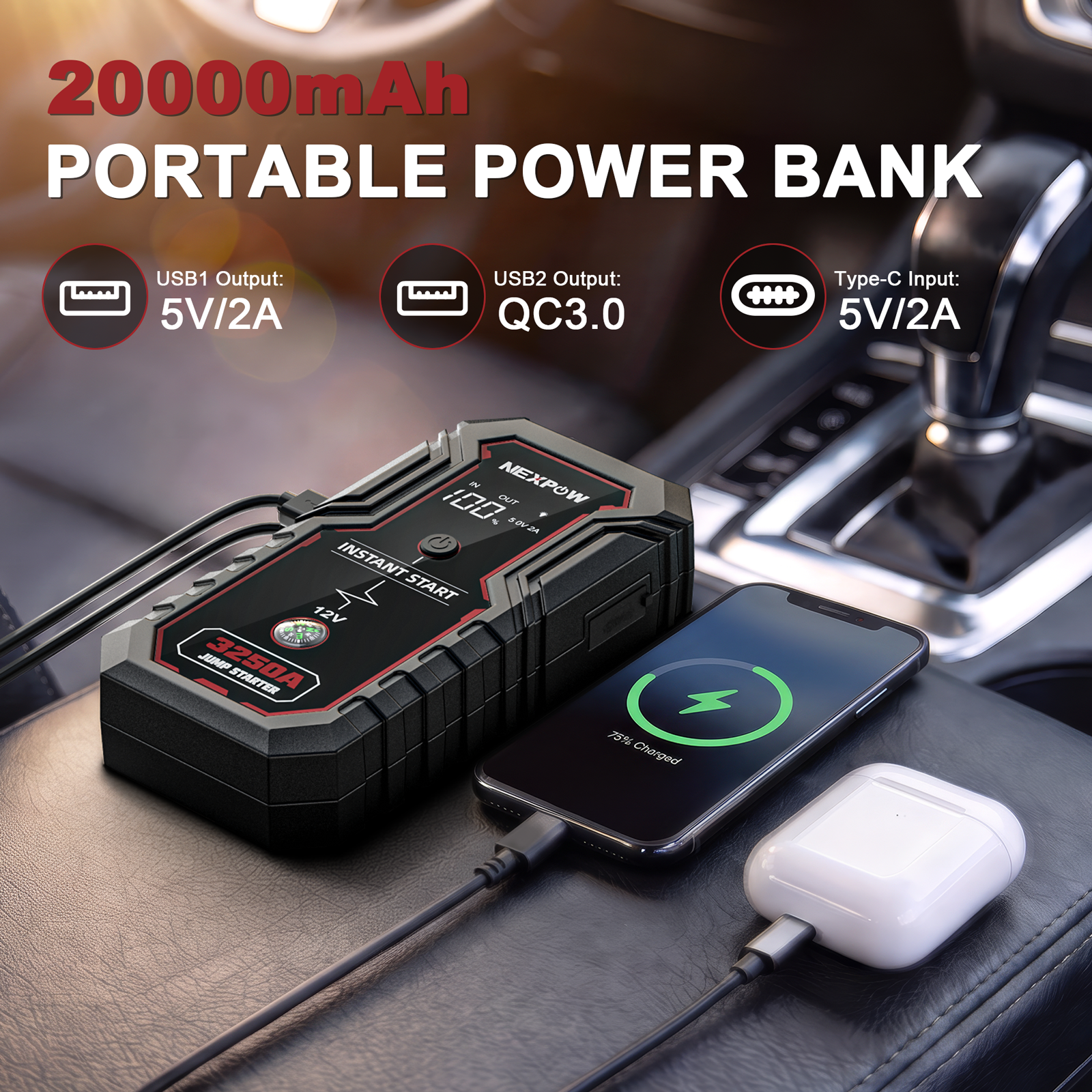 Nexpow 3250A Portable Jump Starter Power Bank photo 3
