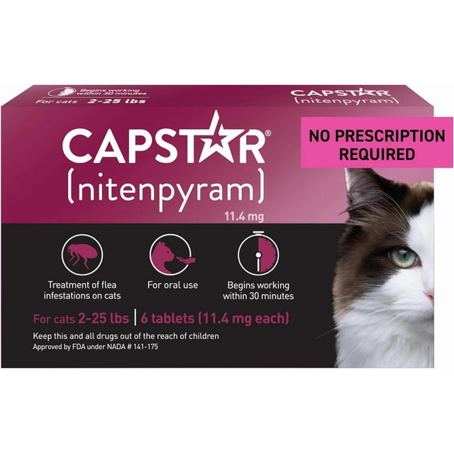 CAPSTAR (nitenpyram) Tratamiento oral de pulgas para gatos, comprimidos de acción rápida comienzan a matar pulgas en 30 minutos, gatos 2-25 libras, 6 dosis