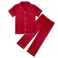 thumbnail image 4 of SILVERCELL 3Pcs Kids Girls Boys Satin Pajamas Set Silk Button-Down PJs Sets Soft Loungewear Short Sleeve Sleepwear, Size 5-14 Years, 4 of 8