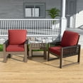 thumbnail image 4 of EAGLE PEAK 3 Pieces Natural Real Wood Cedar Outdoor Patio Conversation Set Spacious Seat Dining Chairs Set with Red Cushions, Slat Top Coffee Table, 4 of 9