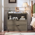 thumbnail image 6 of 2 Pack LEYAOYAO 31" Wide Fluted Nightstand with 2 Drawers, Modern Floor Night Stand with Open Shelf, Large Mid Century Wooden End Table, Grey, 6 of 9