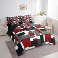 thumbnail image 2 of Castle Fairy Retro Solid Block Queen Bedding 7pcs,Mid Century Geometric Square Bedding Comforter Set Queen,Burgundy Black Gray,Reversible, 2 of 7