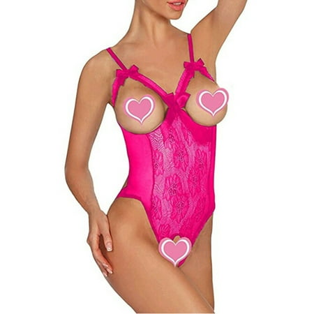 

XHJUN Women s one piece Lingerie Lace Sexy open crotch Set with Open bra Sheer Trim Lingerie Teddy Chemise