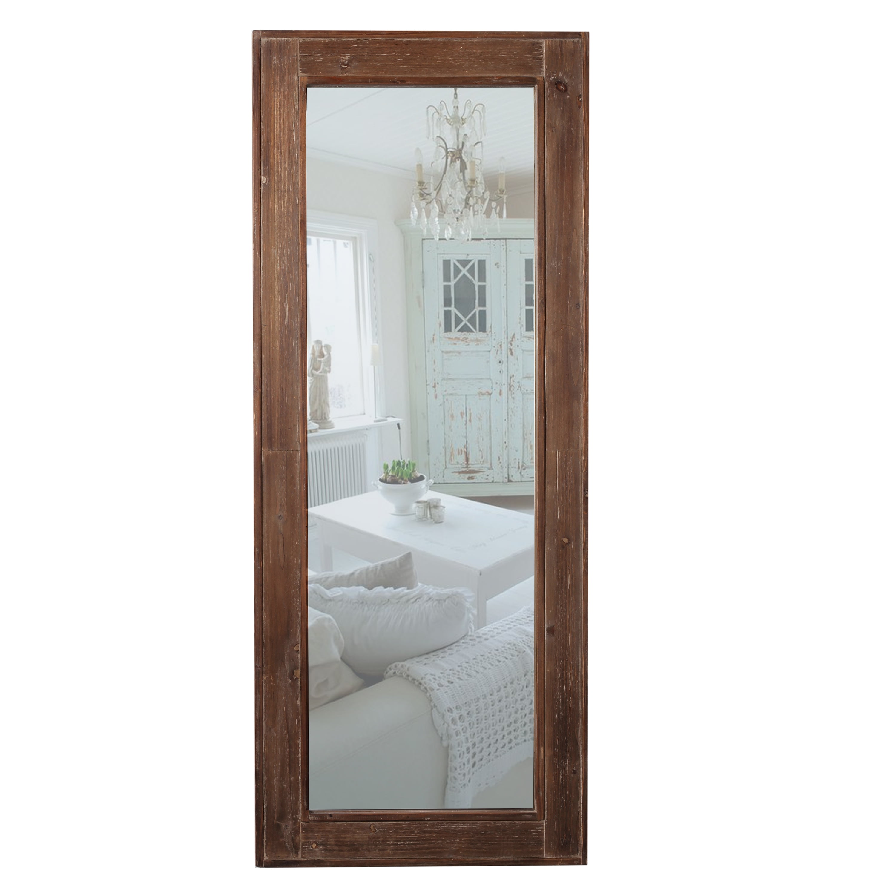 Sintosin Rustic Wood Floor Mirror Full Length 60 x 24 inch, Farmhouse Big Standing Mirror