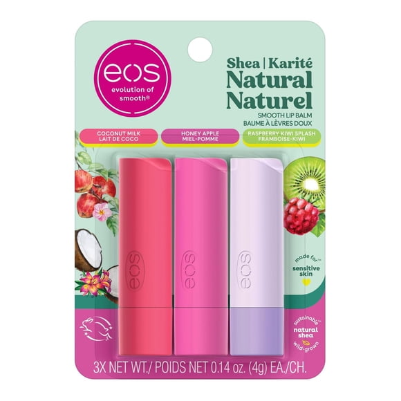 eos Coconut Milk, Honey Apple, Raspberry Kiwi Splash Lip Balm Sticks, 3 pack