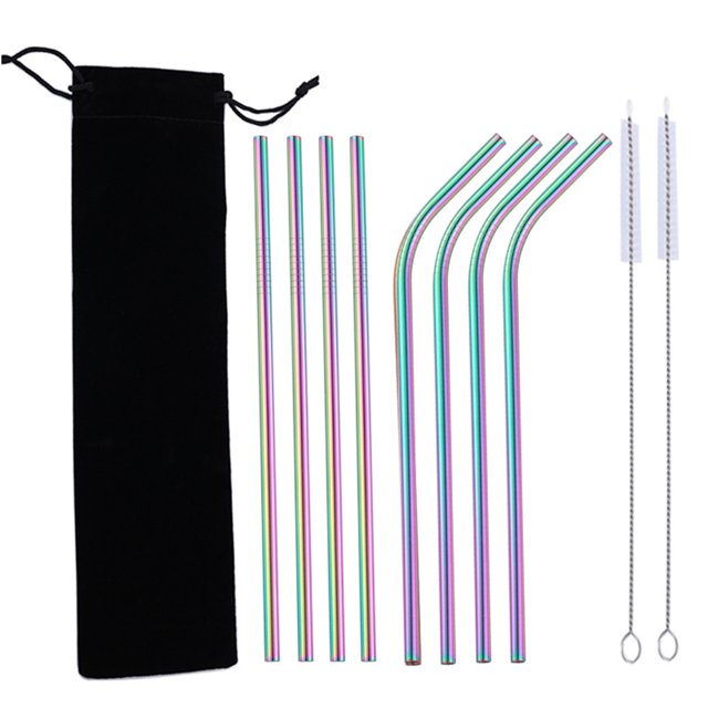 Pajitas de acero inoxidable reutilizables, 8 pajitas de metal para beber en un juego, con 2 cepillos de limpieza, respetuosas con el medio ambiente, no tóxicas, lavables, ideales para batidos, batidos Xemadio 2034215-2