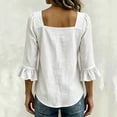 thumbnail image 5 of ZVAVZ Womens Bow Tie Square Neck Blouses Ruffle 3/4 Sleeve T-shirts Cotton Fashion Going Out Dressy Tee Shirts White S, 5 of 6