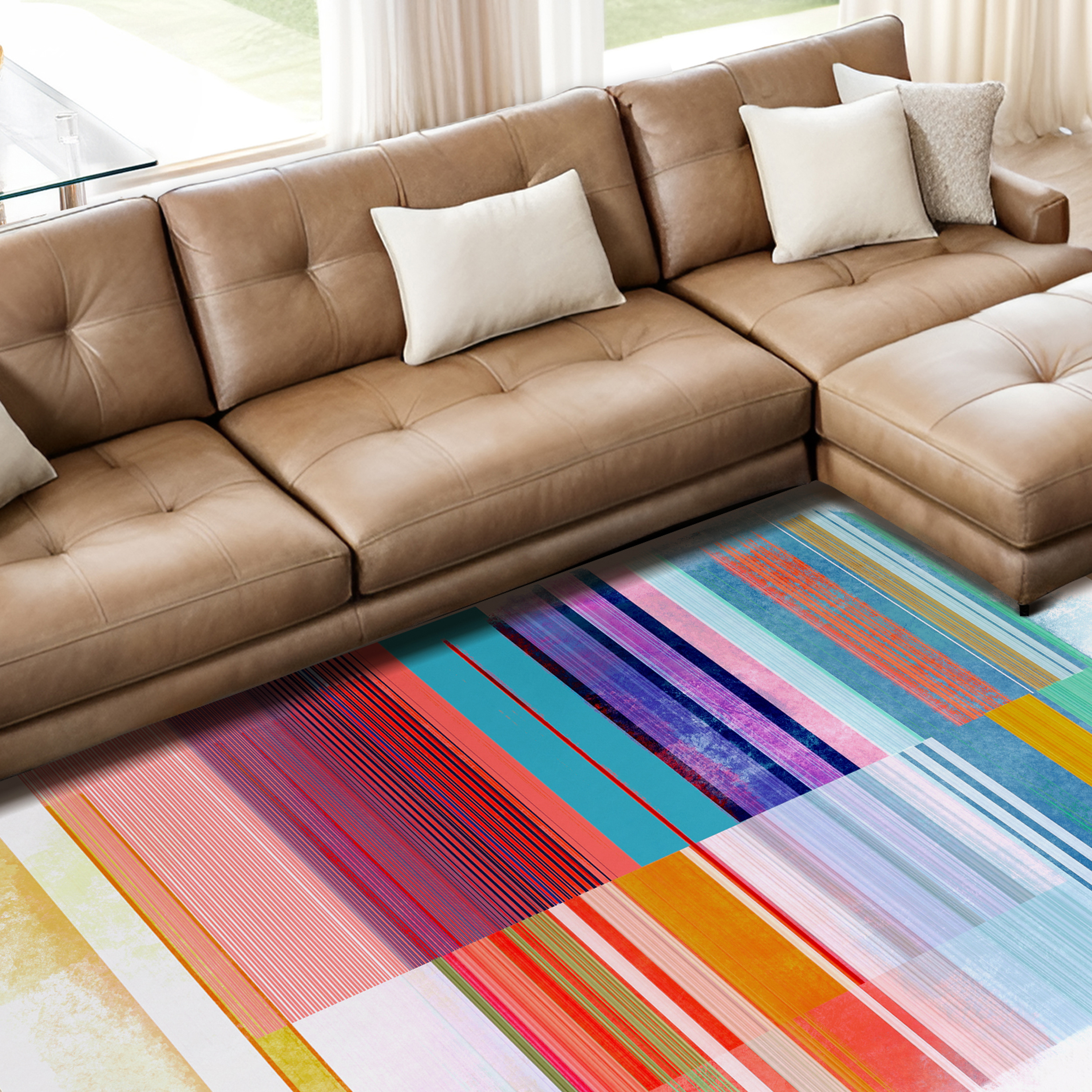Ephemeral Linear Washable Colorful Lines Art Area Rug size 5'x8', Power-loomed, Heavenly Softness with Non-Slipping Backing