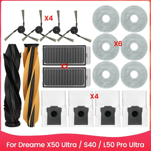 Piezas para Aspiradoras para X50 Ultra / S40 Enhanced / L50 Pro Ultra Edition, Cepillo Lateral Principal, Filtro HEPA, Paño de Fregona y Bolsa para Polvo.