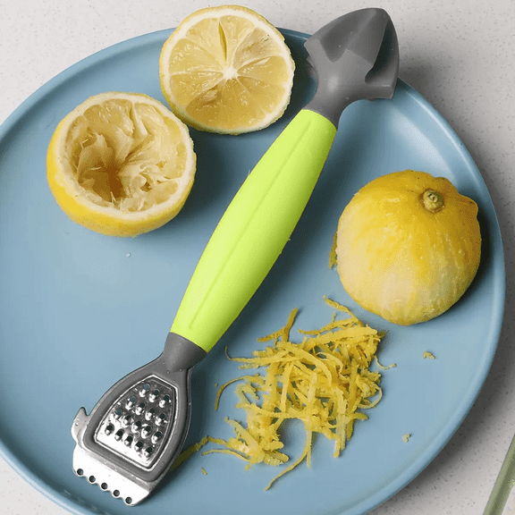 3-in-1 Citrus Zester, Peeler and Juicer, Stainless Steel Fruit Grater with Ergonomic Non-Slip Handle, Multi-Function Kitchen Tool for Lemons, Limes, Oranges, Grapefruit and Citrus Fruits