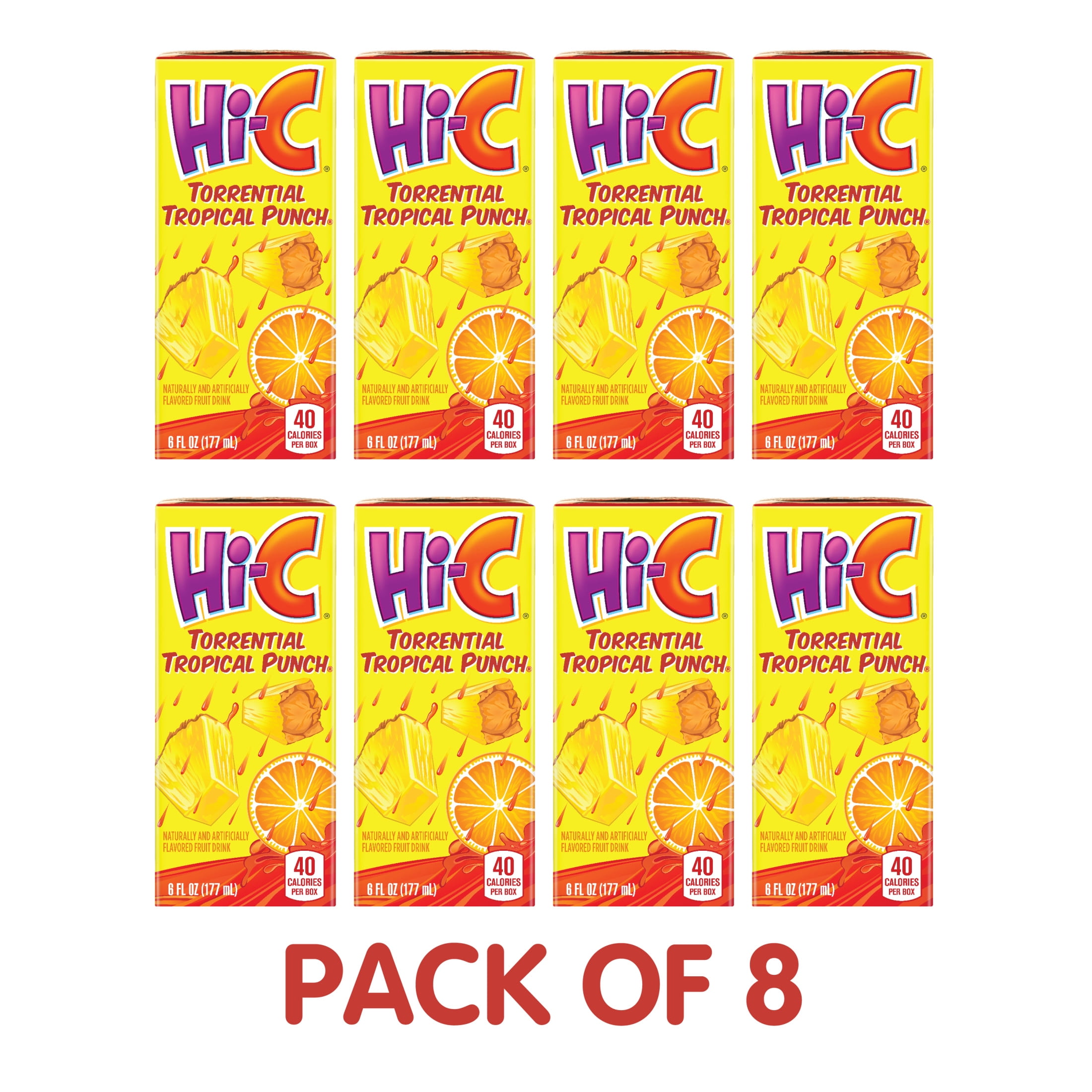 Hi-C Torrential Tropical Punch Juice Drink Cartons, 6 fl oz, 8 Pack