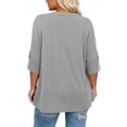 thumbnail image 6 of RYRJJ Plus Size Tops for Women 3/4 Rolled Sleeve Tunics Pleated Front Square Neck T-Shirts Dressy Casual Loose Fit Blouses, 6 of 9