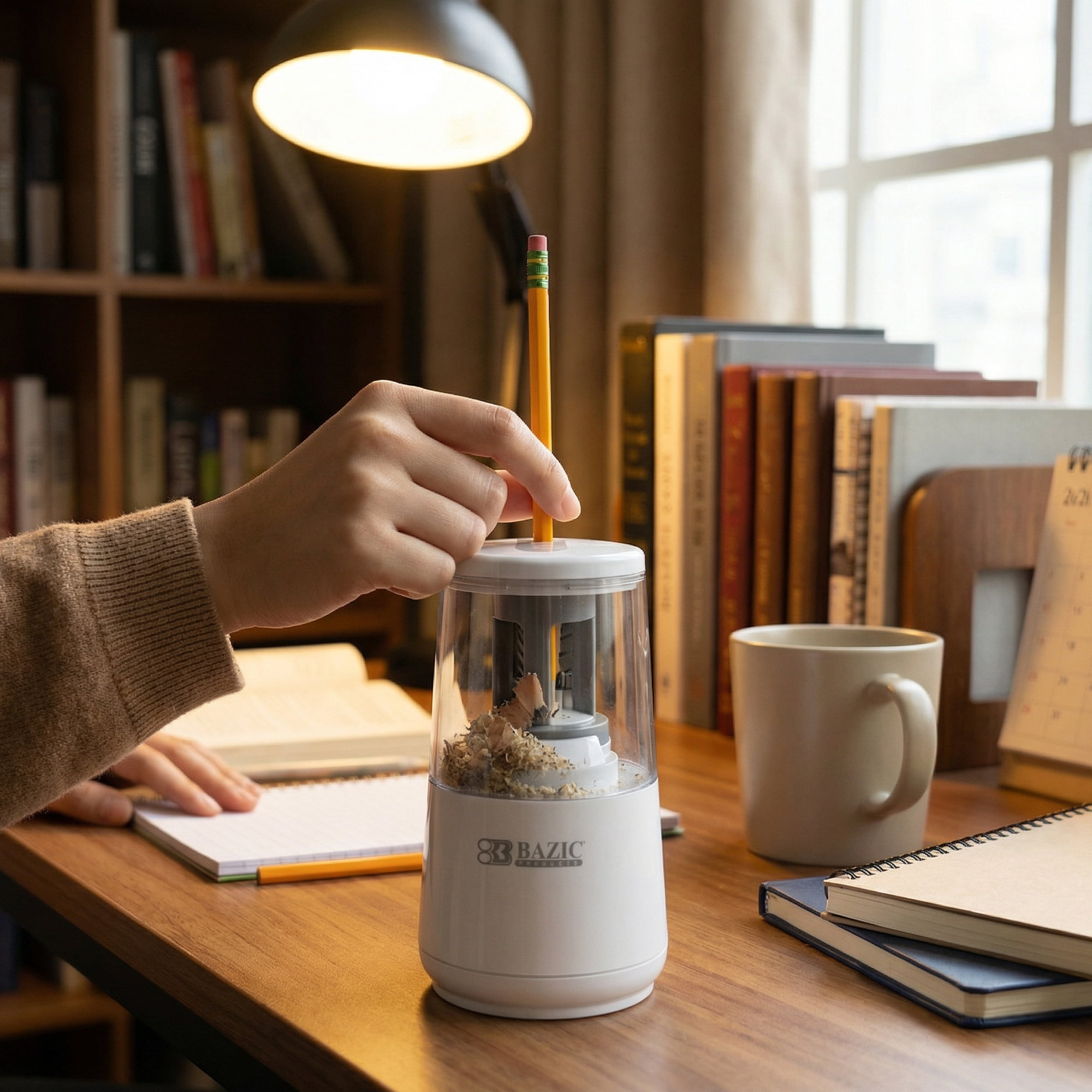BAZIC Products Electric Pencil Sharpener, Auto Stop for No.2/Colored Pencils (6-8mm), AC Adapter/Battery Powered