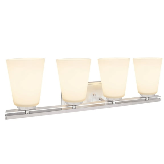 Aspen Creative 62217, Four-Light Metal Bathroom Vanity Wall Light Fixture, 25-1/2" Wide, Transitional Design in Brushed Nickel