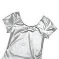 thumbnail image 5 of LiiYii Womens Shiny Metallic Solid Scoop Neck Short Sleeve Fitted Stretchy Bodysuit Dance Leotard Silver L, 5 of 7