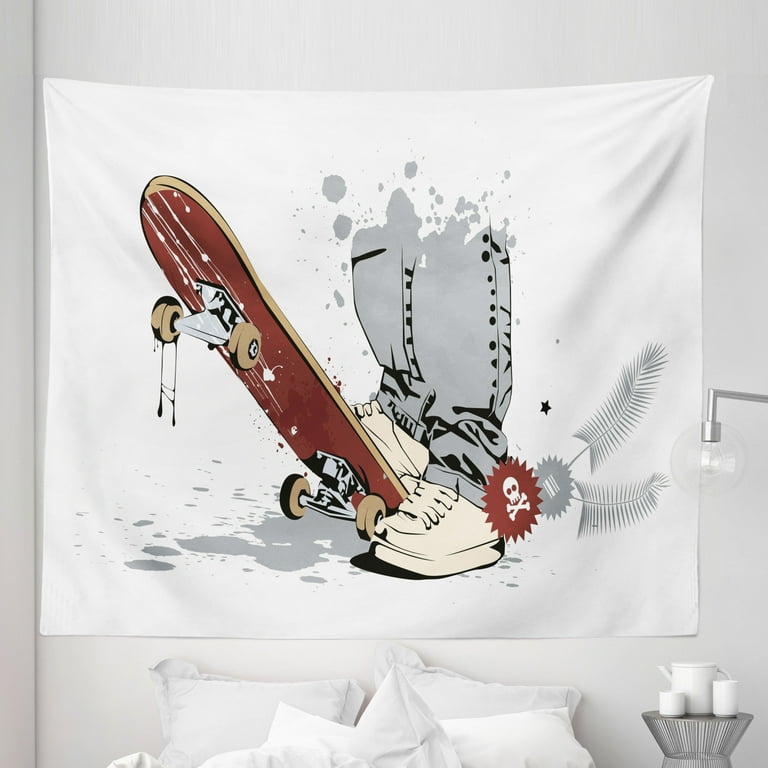 Teen Room Tapestry Skateboard Boy Feet in the Sneakers and Jeans Illustration Fabric Wall Hanging Decor for Bedroom Living Room Dorm 5 Sizes Brown Cream by Ambesonne Walmart