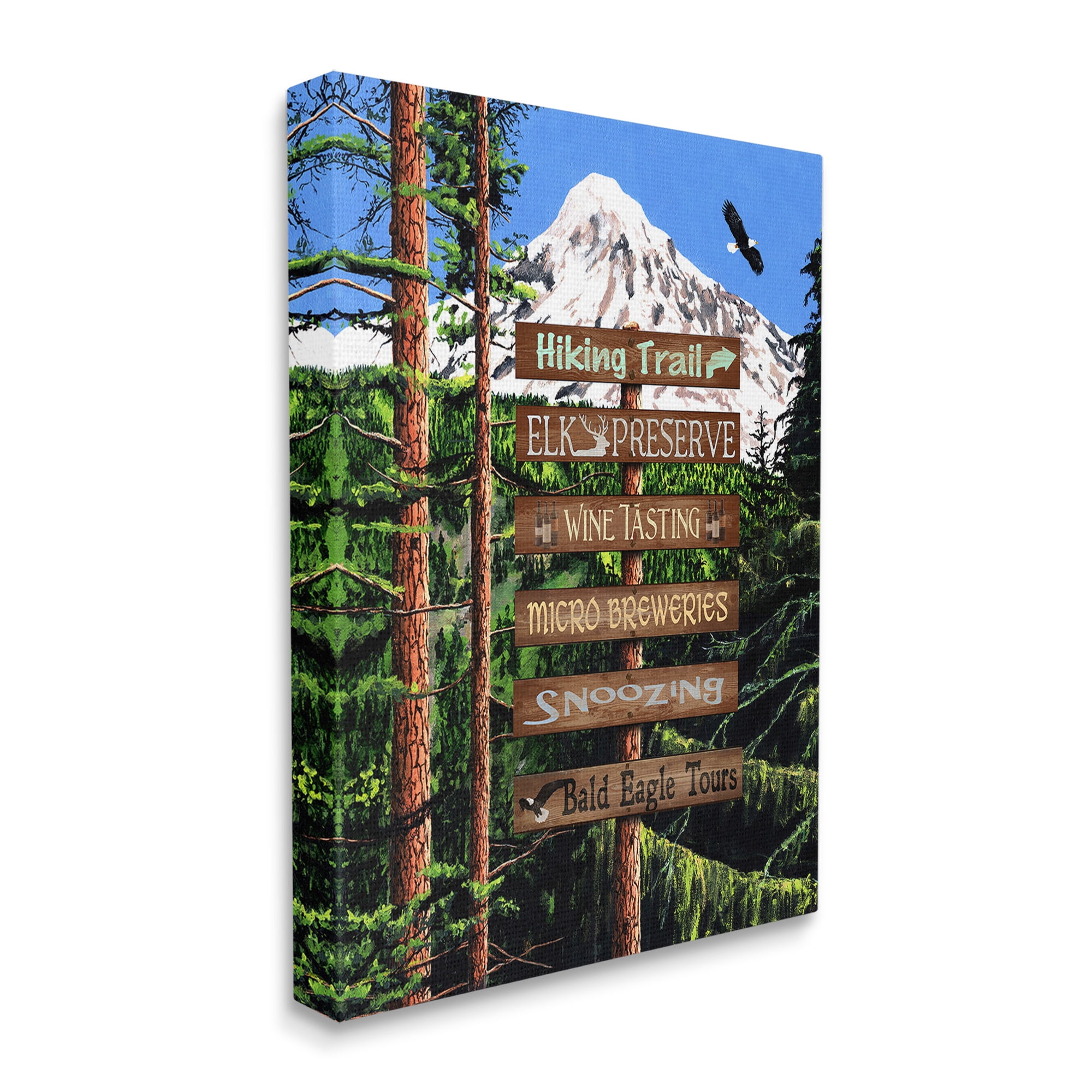 Stupell Industries Woodland Activities Sign Landscape Painting Gallery Wrapped Canvas Art Print Wall Art, 24 x 30