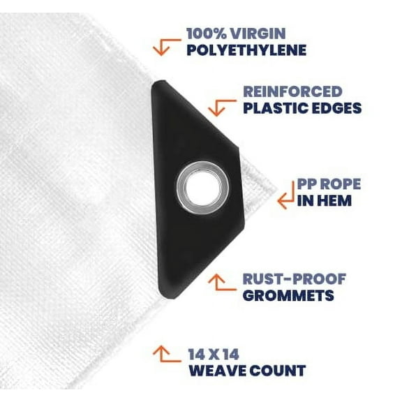 Tarpco Safety Heavy Duty 10 Mil Tarp Cover, Waterproof, UV Resistant, Rip and Tear Proof, Poly Tarpaulin with Reinforced Edges for Camping, Roof, Patio, Pool, Boat. (White 20′ X 40′)