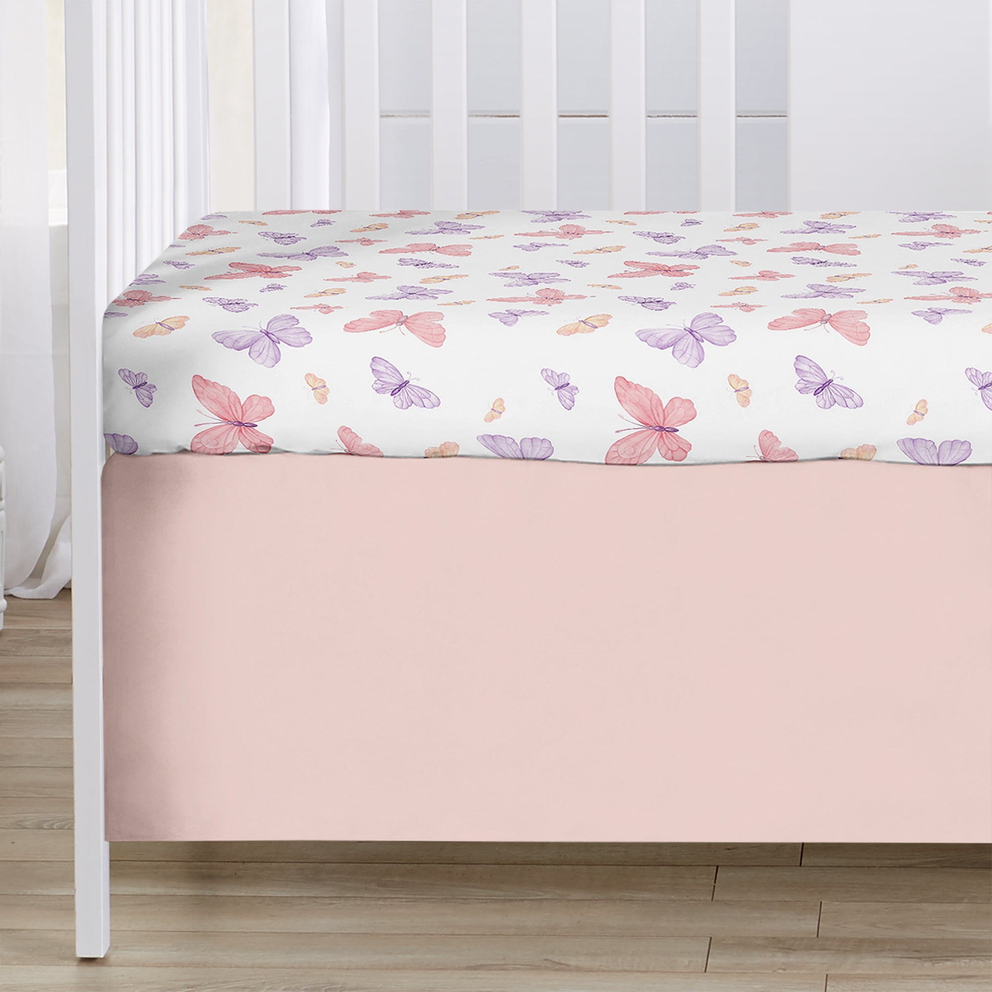 Sweet Jojo Designs Butterfly Blush Pink and Purple Girl Crib Bedding + BreathableBaby Breathable Mesh Liner
