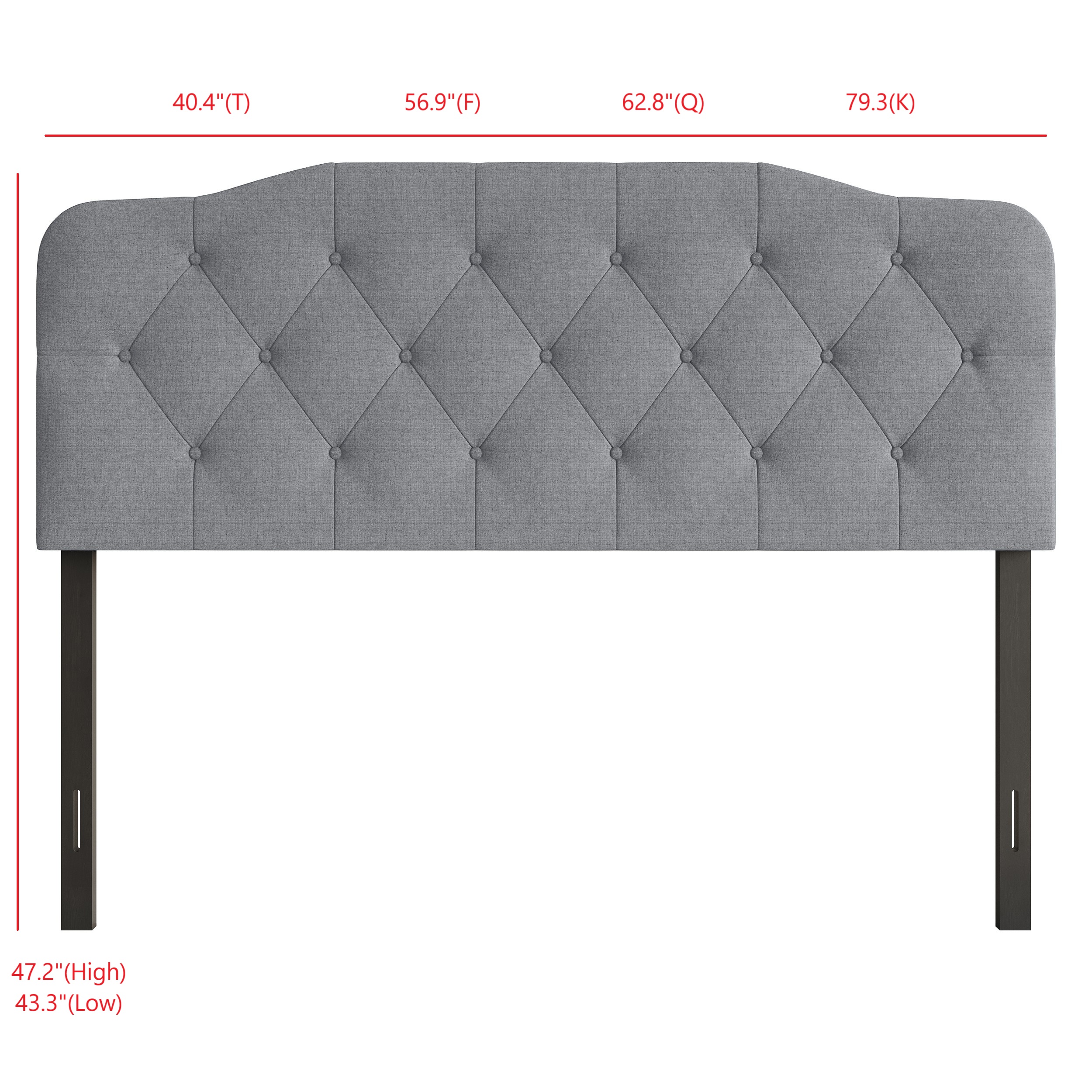 Home Design Angela King Button-Tufted Upholstered Headboard with Adjustable Height and Foam Padding, Grey, Easy assembly