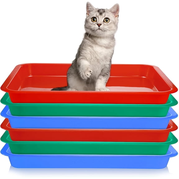 6 Pcs Open Kitten Litter Box, 15.3 x 12 x 1.4 Inch Low Entry Litter Tray, Plstic Small Cat Travel Toilet Litter Pan for Rabbit, Kitty, Bunny, Guinea Pig, Multi Color