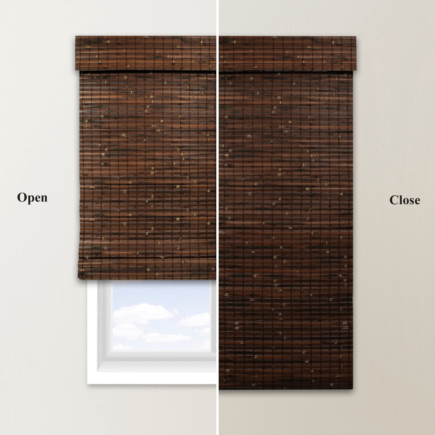 Natural Woven Light Filtering Cordless Bamboo Roman Shades for Windows, 30 in. W x 48 in. L, Smoke