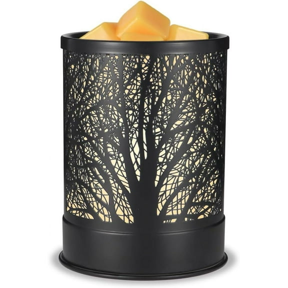 Metal Wax Warmer with LED Light, 2 in 1 Electric Wax Melter and Aromatherapy Oil Burner, Home Office Bedroom Decor, Black Tree Design