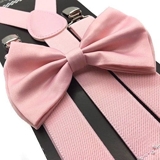 New Blush Pink Bowtie and Black Suspenders SET Tuxedo Wedding Suit 