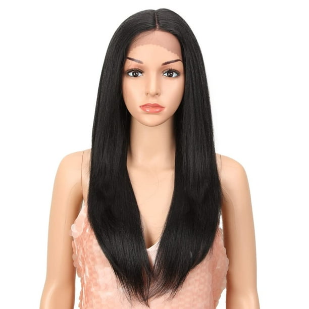 Style Icon Pelucas delanteras de encaje Ombre Pelucas de encaje parte media Peluca delantera de encaje pelucas sintéticas largas y rectas con pelo de bebé medio atado a mano negro Ombre rubio marrón o