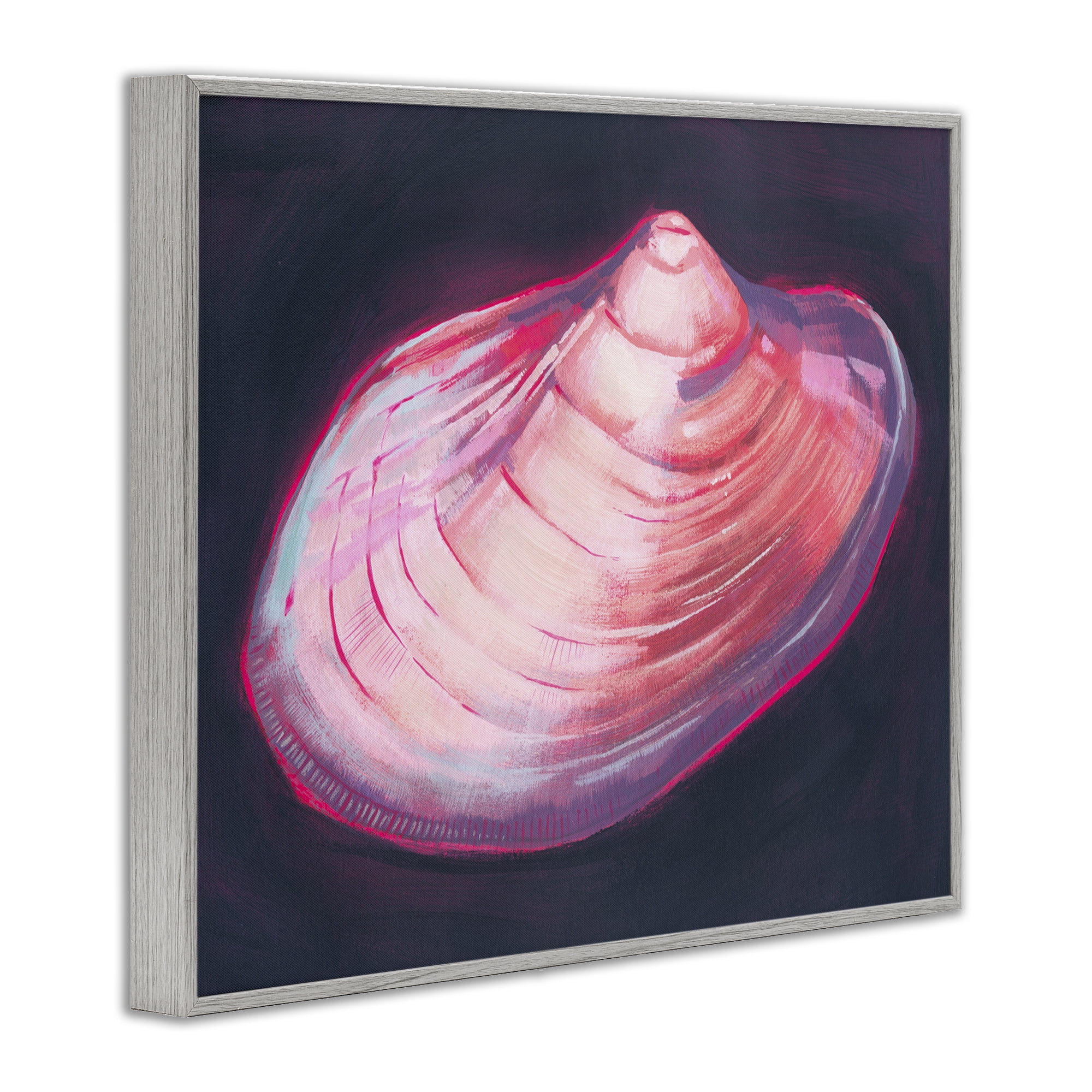 Stupell Industries Pink Seashell on Black Animals & Insects Painting Gray Framed Art Print Wall Art, 14 x 11