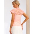 thumbnail image 4 of Blusa Semitransparente Con cuello Alto Y Manga Corta Con Abertura En la Espalda Y Encaje Allegra K Rosas M, 4 of 6