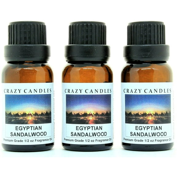 Crazy Candles Egyptian Sandalwood 3 Bottles 1/2 Fl Oz Each (15ml) Premium Grade Scented Fragrance Oil Made in USA