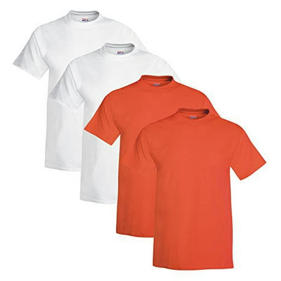 Hanes Preshrunk 100% Cotton 6.1oz. Beefy-T - Born To Be Worn T-Shirt (Pack of 4) (2 White / 2 Orange)