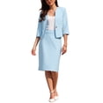 thumbnail image 2 of INSPIRE CHIC Women's Skirt Suit Set 2 Piece Outfit 2026 Work Office Blazers and Pencil Skirts S Light Blue, 2 of 5