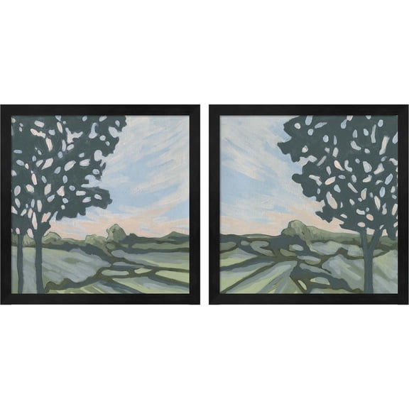 Great Art Now Sunset Tree by June Erica Vess, 2 Piece Framed Art Set Each 13.25"W x 13.25"H