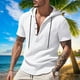 thumbnail image 1 of pstuiky camisetas para hombre, Camisa informal de lino de verano de color liso para hombre, manga corta, cuello alto, botones y bolsillos camisas casuales para hombre m, 1 of 9