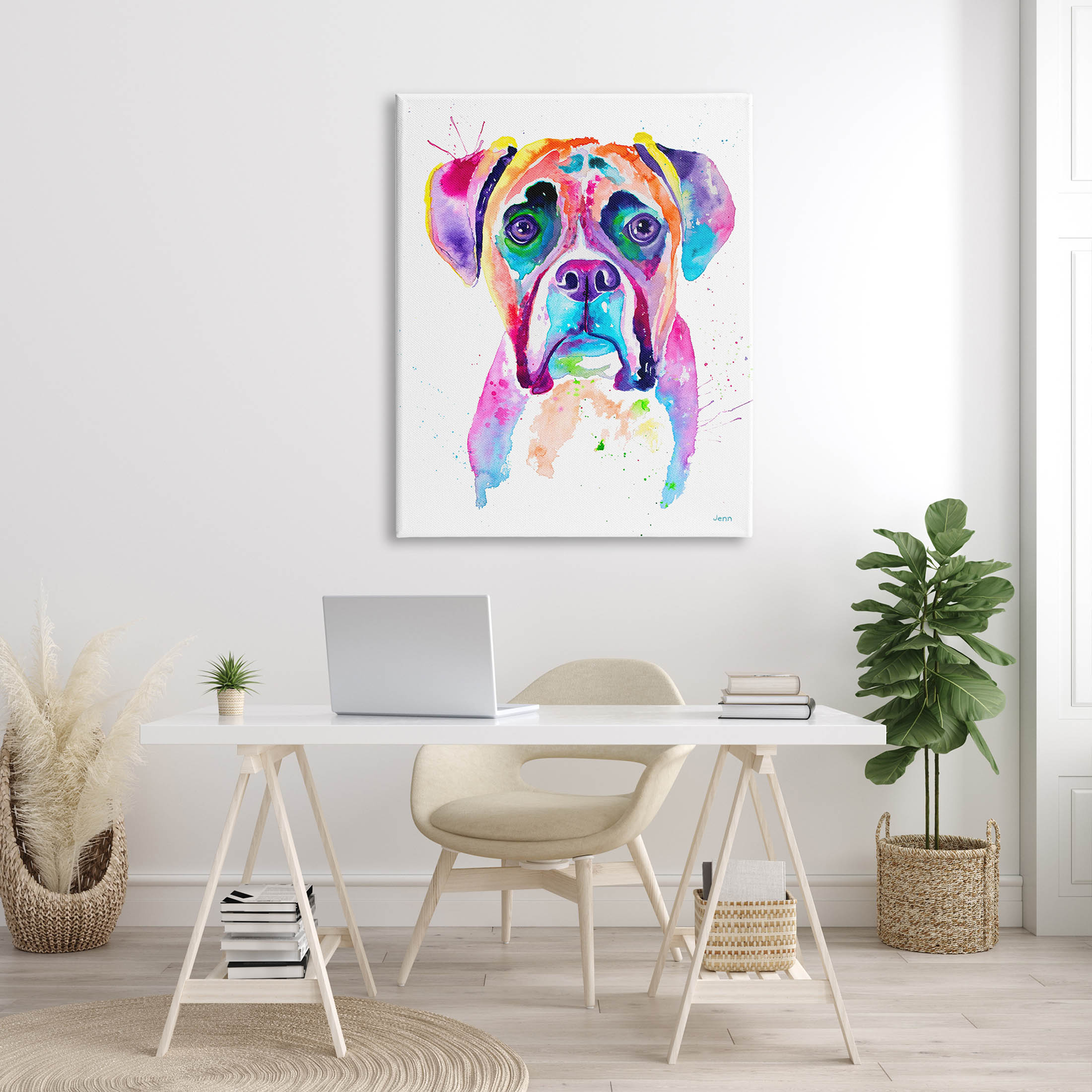 Boxer Dog Vivid Watercolor Style Animals & Insects Graphic Art Gallery Wrapped Canvas Print Wall Art