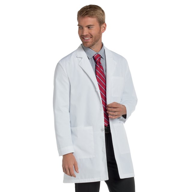 Landau 3 Pocket Lab Coat for Men's - Classic Relaxed Fit, 4 Button, Mid Length, Stitched Back Belt 3148