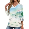 thumbnail image 6 of AGWOLF 3/4 Sleeve Womens Tops Loose Fit V Neck Pullover Vintage Novelty Graphic Tunic Dressy Casual Blouses for Women Multicolor S, 6 of 8