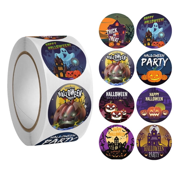 Paquete de etiquetas adhesivas decorativas para Halloween 1 rollo de 500 pegatinas para decoraciones de fiestas de Halloween