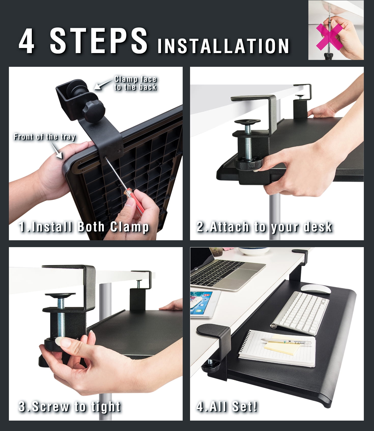 MAX SMART Clamp on Keyboard Tray 21 Inch