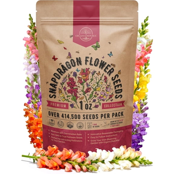 Snapdragon Flower Seeds (1 oz) – 414,500 Non-GMO Heirloom Seeds for Indoor & Outdoor Planting Wildflower