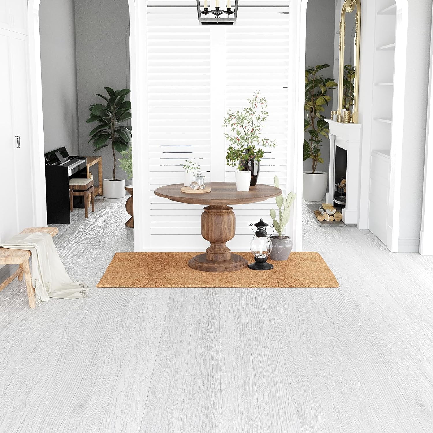 Oxdigi, PVC Peel and Stick Vinyl Flooring Roll, White Gray Wood Plank, 393.00 x 24.00 x 0.01 In