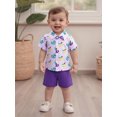 thumbnail image 4 of BemeyourBBs Toddler Baby Boys Mardi Gras Outfits Spring Summer Carnival Clothes Short Sleeve Button Down Collar Printed Shirt Shorts Set, 4 of 9