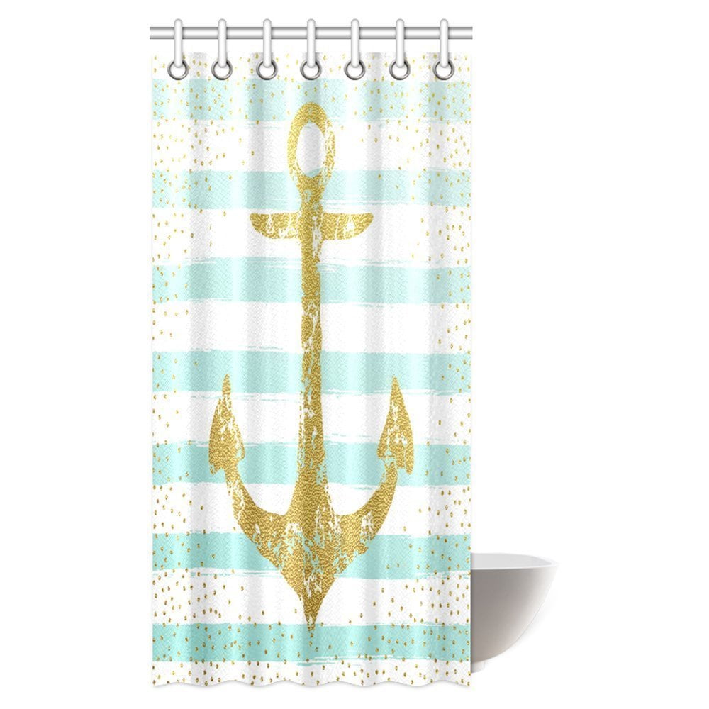 Pop Golden Glitter Anchor Shower Curtain Nordic Marine Golden Anchor With Blue Stripes Nautical Design Bathroom Decor Set 36x72 Inch Walmart Canada